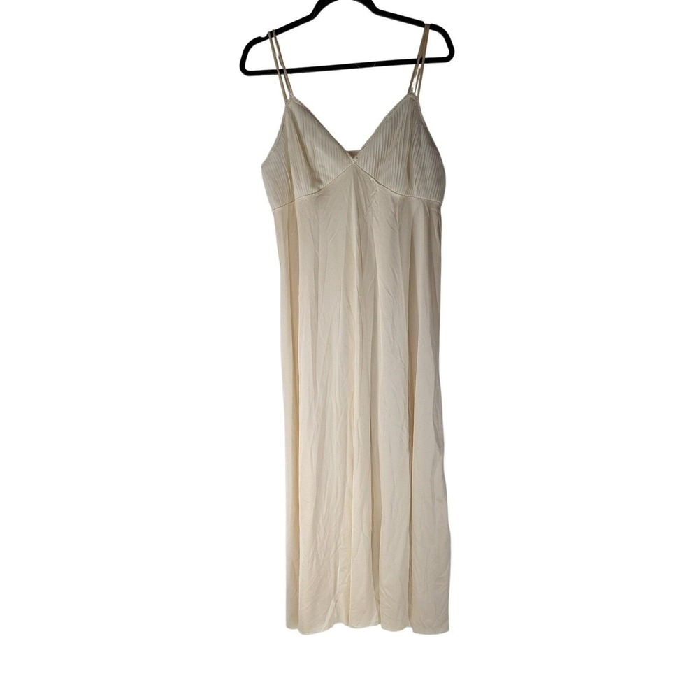 Vintage 70s Beautiful Cream Accordion Pleat Slip Dress Lace Trim size Large